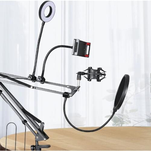 NB-35S Microphone Stand Kit with LED Ring Light Scissor Arm Stands for Computer Laptop PC Karaoke Studio Recording