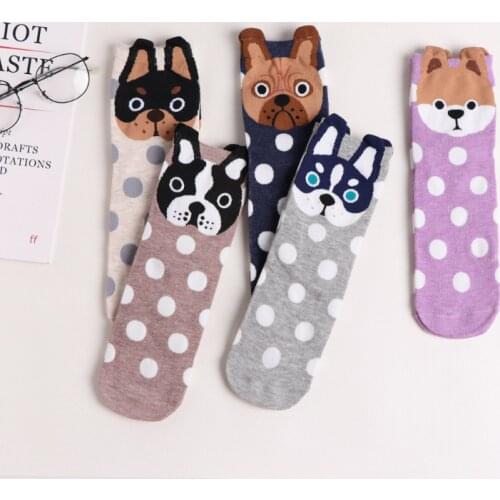 Spring and Summer Womens Cartoon Dog Socks 1 Pair Kawaii Cute Womens Fashion Socks Korean Srtyle Cotton Socks EU 35-43 Size