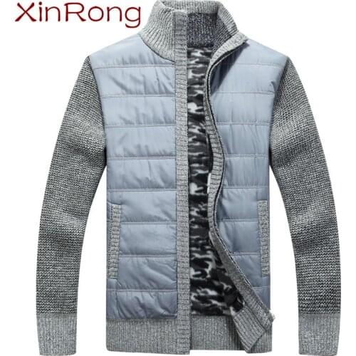 New velvet thick sweater jacket patchwork stand collar cardigan knitted jacket autumn and winter suitatble fashion male clothing