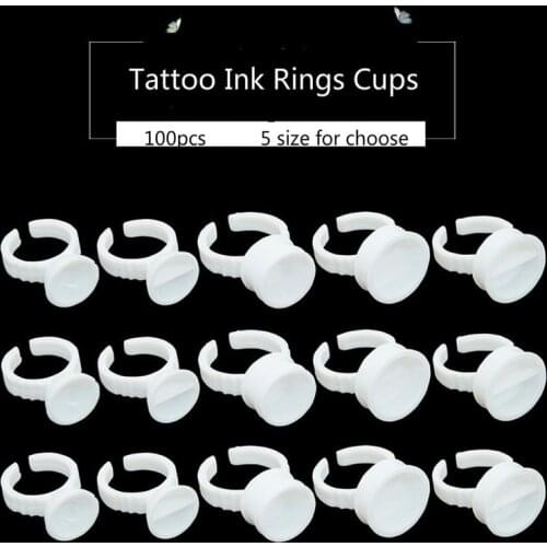 Disposable 100pcs Tattoo Ink Rings Cups S/M/L Permanent Makeup Pigment Holder Eyebrow Eyelash Extension Glue Divider Container