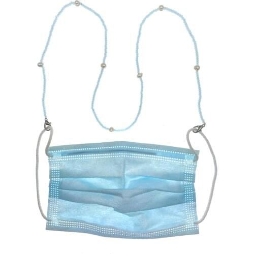 2mm Crystals 5-6mm White Freshwater Pearls Mask Lanyard Eyeglass Holder Can Be Necklace For Women Girls Gift 24 Inch