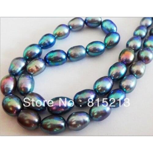 Hot selling> NATURAL 18"12X9MM TAHITIAN GENUINE PEACOCK BLUE GREEN PEARL NECKLACE AAA+ -Bride jewelry free shipping