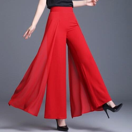 Casual Elegant Chiffon Wide Leg Pants Women High Waist Trousers Korean Fashion Clothing Plus Size 4XL Baggy Pantalon Femme 2021