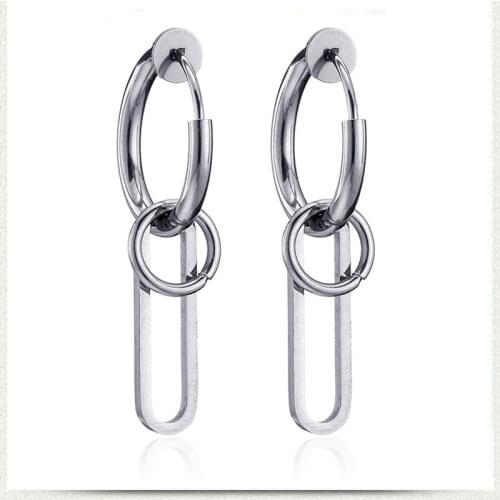 Simple Geometric Circle Oval Dangle Earrings Hoop Earring for Women Stainless Steel Detachable Earrings Hip Hop Punk Jewelry