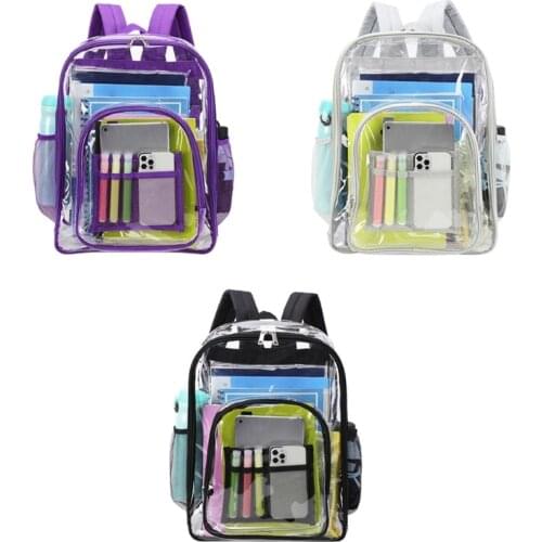 Clear School Backpack PVC See Through Bookbag Transparent Casual Shoulder Daypacks Large Capacity Rucksack for Men Women