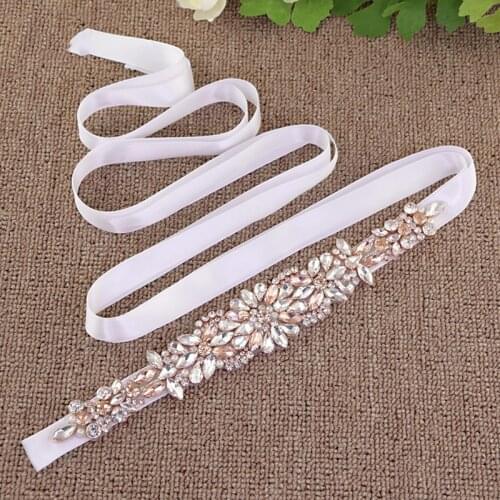 Luxury Women Rhinestone Bridal Wedding Belts Flower Satin Wedding Dress Ribbon Belt Bridesmaid Dress Girdle Lady Accessories