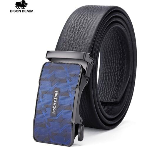 BISON DENIM Luxury Strap Male Waistband Top Quality Black Genuine Leather Belt Men Fashion Automatic Buckle Cow Leather Belt