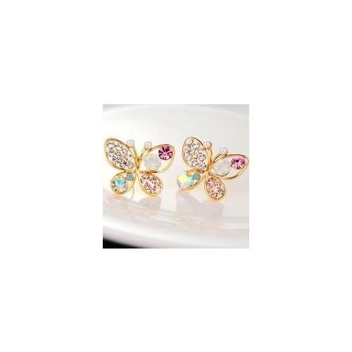 Special Korean version of women of color imitation Rhinestones jewelry butterfly hollow imitation pearl earrings free shipping