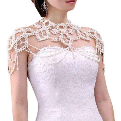 Wedding Faux Pearl Bib Choker Necklace Jewelry Beading Body Chain Shawl Collar AXYD
