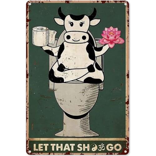 Yoga Cow Lotus Retro Metal Tin Sign, Let It Go, Yoga Room Sign Metal Suitable for Home Garage Shop Bar Sign Cafe Farm Country