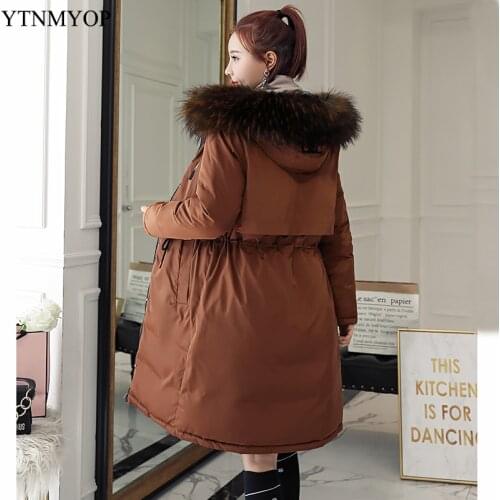 YTNMYOP Winter Woman Coats Casaco Feminino 2020 Drawstring Long Female Parka Hooded Fur Collar Plus Size Thick Warm Jackets Lady