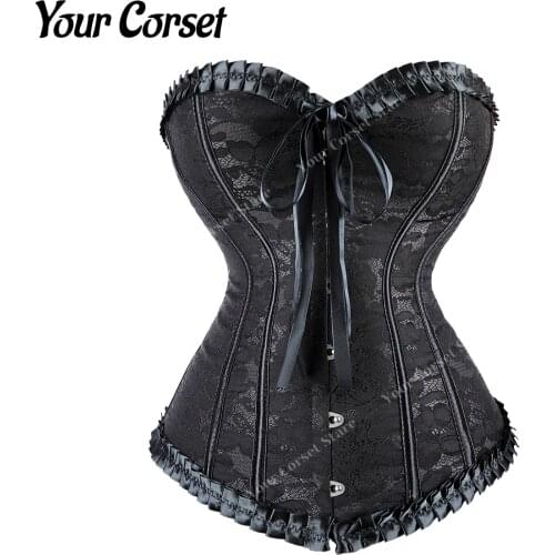 Bustier Corset Top Plus Size Corsets for Women Fashion Floral Black Lace Trim Renaissance Corset Overbust Waist Cincher Corsage