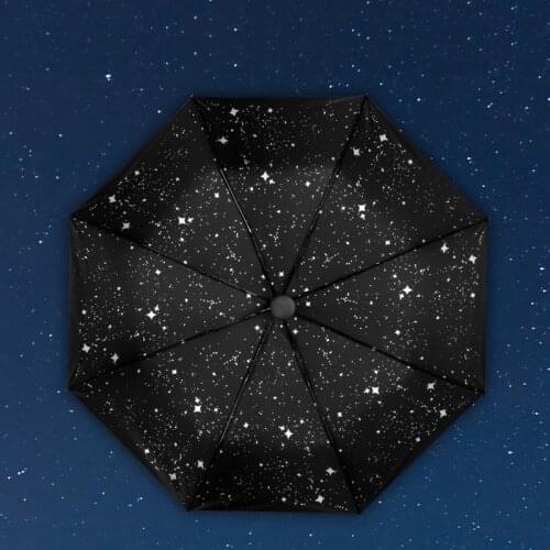 Hot fashion starry sky Sun umbrella Black coating UV Protection parapluie guarda chuva parasol three folding unmbrellas,S2051