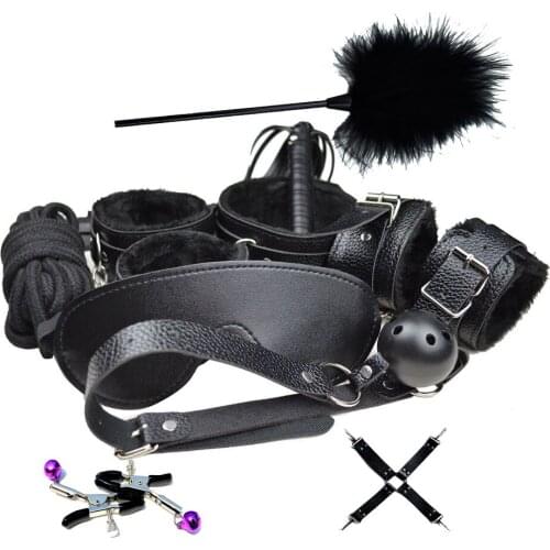10Pcs/set Sex Product Erotic Toys Adults Bdsm Bondage Set Tail Anal Plug Handcuffs Nipple Clamps Gag Whip Rope Toys For Couples