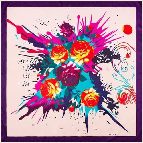 100% Silk Square Scarf Women Scarves National Wind Flower Print Bandana Female Designer Shawl and Wrap Muslim Lady Foulard