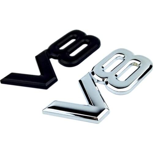 10x V8 Logo Engine Trunk Rear Car Badge Decal Chrome V8 Side Wing Emblem Sticker Car Styling Accessories
