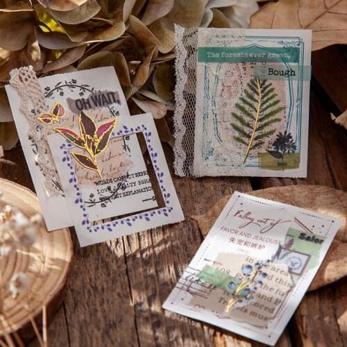2Pcs Vintage Leaf Flower Collage Transparent PET Sticker Package DIY Diary Journal Decoration Label Sticker Album Scrapbooking