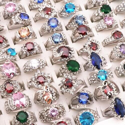 20 Pcs/lot Mix Random Style Rhinestone Zircon Alloy Rings Women Party Wedding Ring