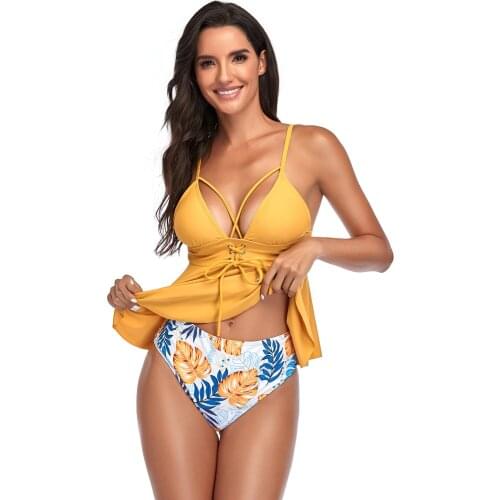 2020 Two Piece Swimsuit Women Swimwear High Waist Bikinis Mujer Swimming Suit Beach Wear Biquini Plus Size Mayo Tankini Maillot