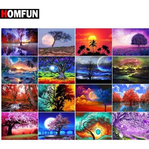HOMFUN 5d Diamond Painting Full Square/Round "Cherry blossom tree sun" Picture Of Rhinestone DIY Diamond Embroidery Home Decor
