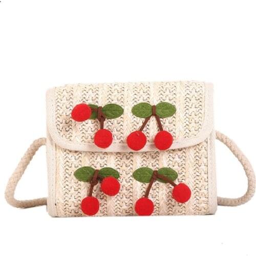 Womens Bag 2021 New Beach Bag Straw Messenger Bag Girl Cherry Woven Bag