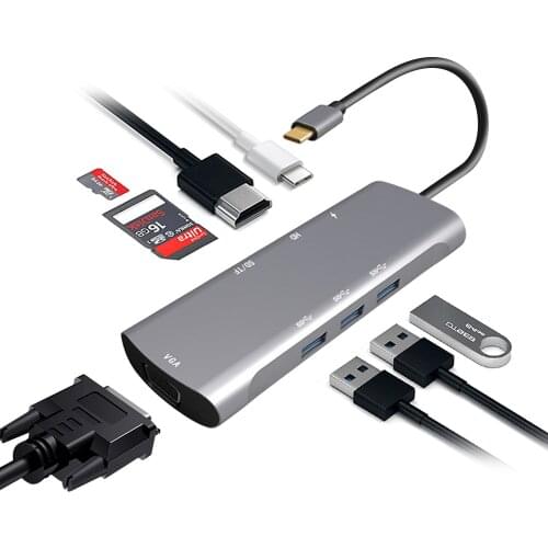 USB C HUB Dock Type C to Multi USB 3.0 HUB HDMI VGA Adapter Dock for MacBook Pro Huawei Mate USB-C 3.1 Splitter Port Type C HUB