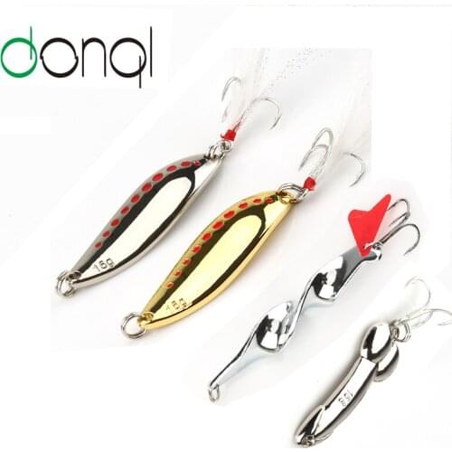 DONQL 8g 10g Spoon Fishing Hard Lure with Treble Hook Metal Spinner Baits Gold Silver Color Sequins Fishing Tools Metal Jig Lure
