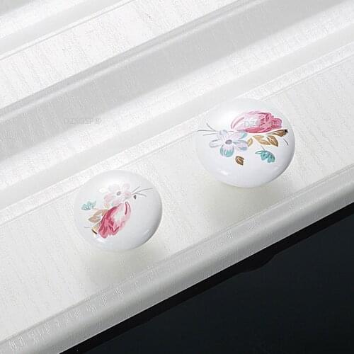Door Closet Hardware Ceramic Kids Kitchen Drawer Pulls Cabinet Cupboard Handle Flower Black White House Knob