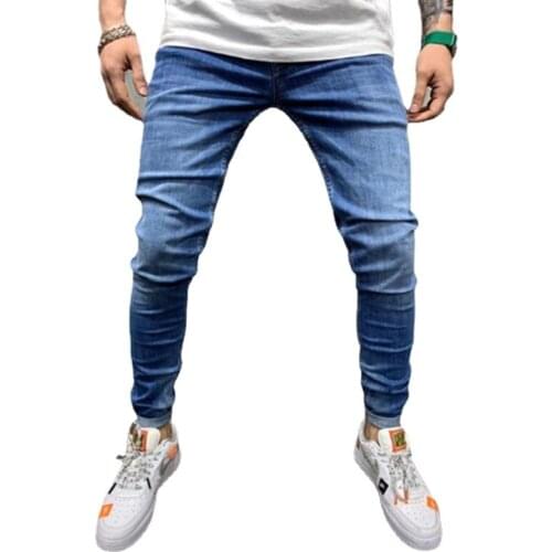 European and American Mens Denim Fabric Casual Sports Pants Trousers Jeans Men