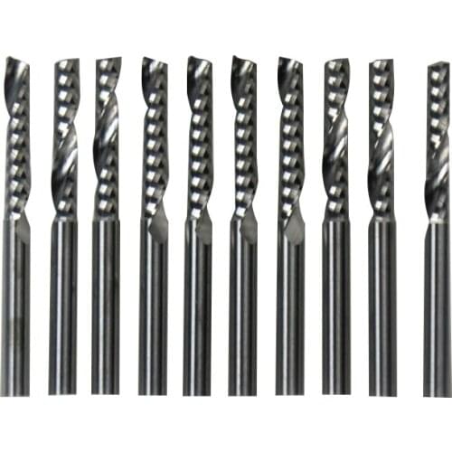 10pcs 3.175*2.5*17mm Single Flute Spiral End Mill Cutter, Tungsten Carbide Tools, Wood Engraving Bits on CNC Machine