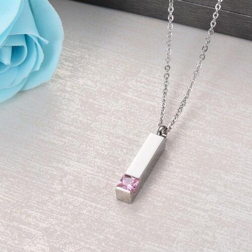 Custom Cremation Urn Necklace for Ashes Holder Stainless Steel Pink Crystal Cube Urn Locket Pendant Necklace