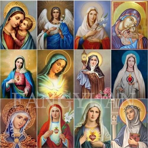 5D Full Round Square Diamond Painting Religion Icon Partial Virgin Mary Rhinestone Embroidery Wall Art Picture Diamond Mosaic