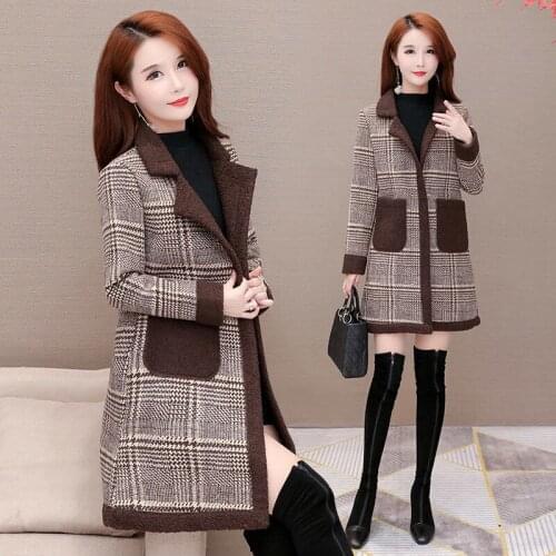 Cashmere thickened imitation cashmere coat for women autumn / winter 2020 new style Plaid fashion medium length woolen coat