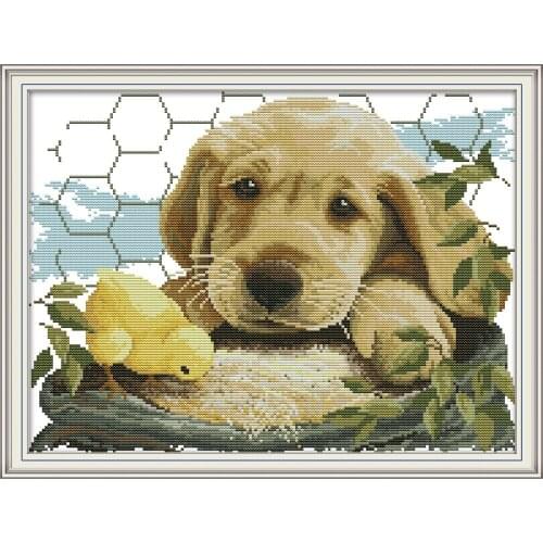 Joy Sunday Dog Love Chinese Cross Stitch Kits Ecological Cotton Clear 11 14CT Stamped Printed DIY Wedding Decoration For Home