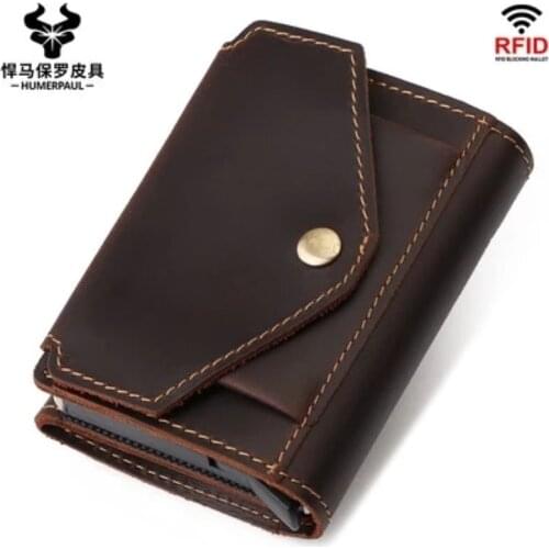 Cow Leather Rfid Genuine Leather Wallets Men Wallet Credit Business Card Holders Vintage Brown Leather Wallet Purses Quality