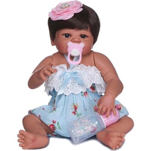 Reborn Baby Doll 55cm Full Silicone Victoria In Dark Brown Skin Waterproof Toys for Children Realistic Reborn Dolls