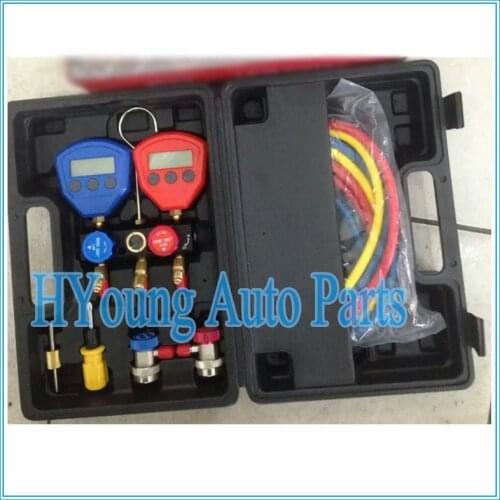 Digital manifold gauge set with charing hose LCD Digital Dual Refrigerant Table Valve High and Low Refrigerant