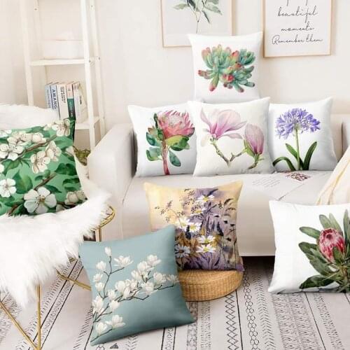 Home Pillow Decoration Spring Flowers Painting Print Pillowcase Watercolor Art Cushion Decorative Pillows Sofa Throw Pillow 17
