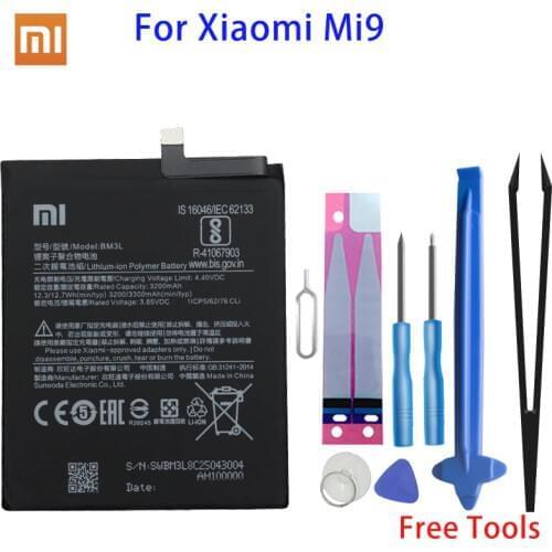 Xiao Mi Original Phone Battery BM3L 3200mAh for Xiaomi Mi 9 Mi9 High Quality Replacement Batteries Retail Package Free Tools