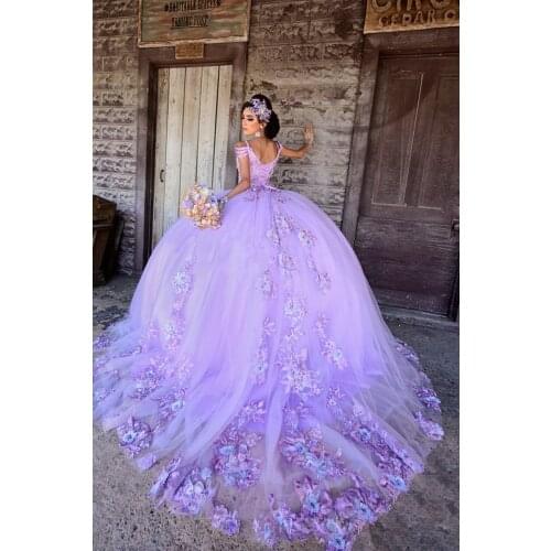 Amazing Light Purple Quinceanera Dresses Lace Applqiues Sweet 16 Dress Court Train vestidos de 15 años 2020
