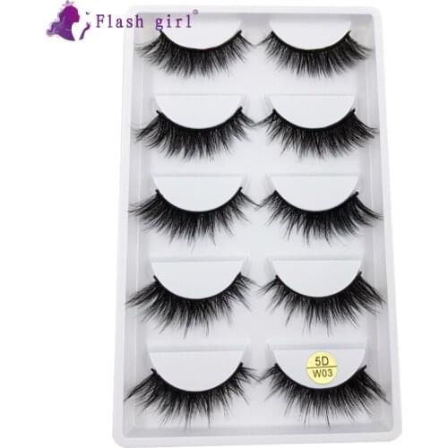 Flash Girl Popular 5D Mink False Eyelashes 5D-W03 Natural Soft Eye Lashes Makeup Tools Wispy Fluffy Fake Eyelashes 5 Pair