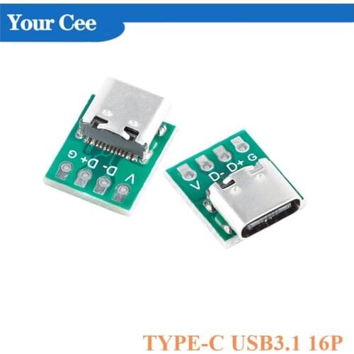 10PCS TYPE-C USB 3.1 16 Pin Female to 2.54mm Type C Connector Adapter Test PCB Board Plate Socket For Data Wire Cable Transfer