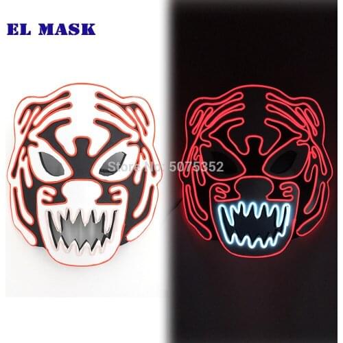 Costume Props Animal Cosplay EL Wire Mask Tiger EVA Neon Glowing Mask Night Club Light Up LED Mask For Halloween Birthday Party