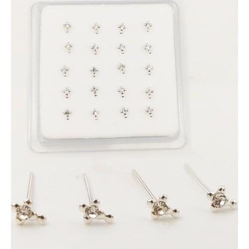 20pcs/pack 925 Sterling silver nose stud cross shape nose pin fashion body piercing jewelry