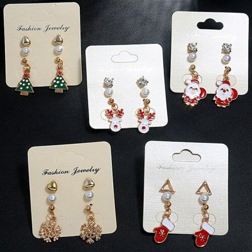 Fashion Gold Geometric Moon Heart Stud Earrings Set New Christmas Earrings Imitation Pearl Rhinestone Women Girls 3 Pairs/Set