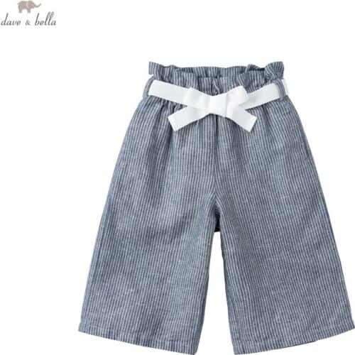 DK18302 dave bella summer 5Y-13Y kids girls fashion solid pockets pants children boutique casual calf-length pants