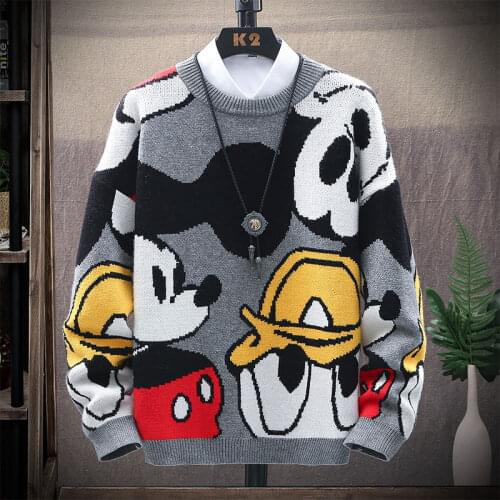 Disney Sweatshirt Men Women Cartoon Print Sweater Tops Mickey Mouse Long Knit Sleeve Pullover Casual Loose Clothes Winter Jacket