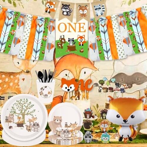 Woodland Animals Kids Birthday Party Decorations Forest Safari Jungle Party Supplies Girl Boy Baby Shower Woodland Birthday Deco