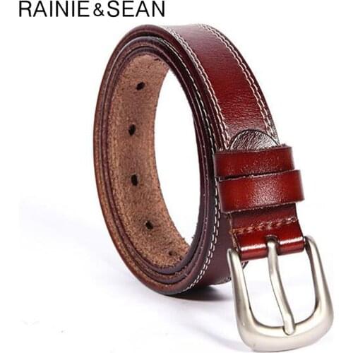 RAINIE SEAN Vintage Genuine Leather Belt Women Classic Brown Red Pin Buckle Women Belt Casual Cowskin Waist Belt for Trousers