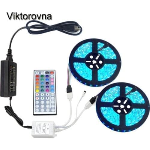 SMD5m/10m Waterproof LED RGB strip light 5050 60LEDS/m 44key remote controller Power Adapter RGB Fita Ribbon Lamp led strip set
